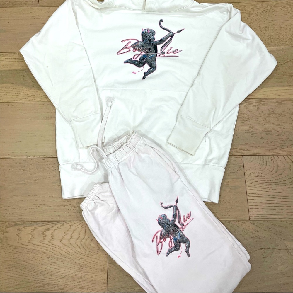 Boys Lie White Metal Set Sweatpants Size Small